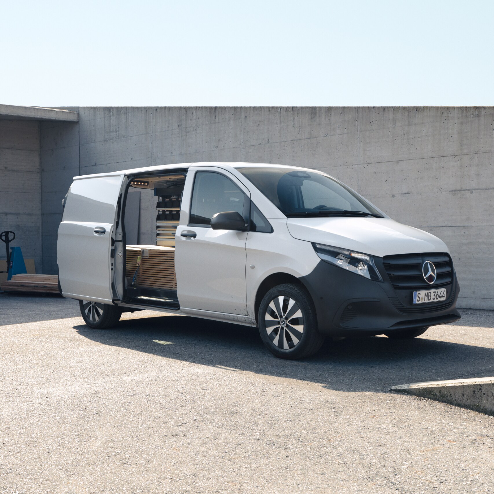 The Mercedes-Benz Vito Panel Van at a construction site.