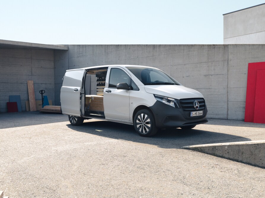 The Mercedes-Benz Vito Panel Van at a construction site.