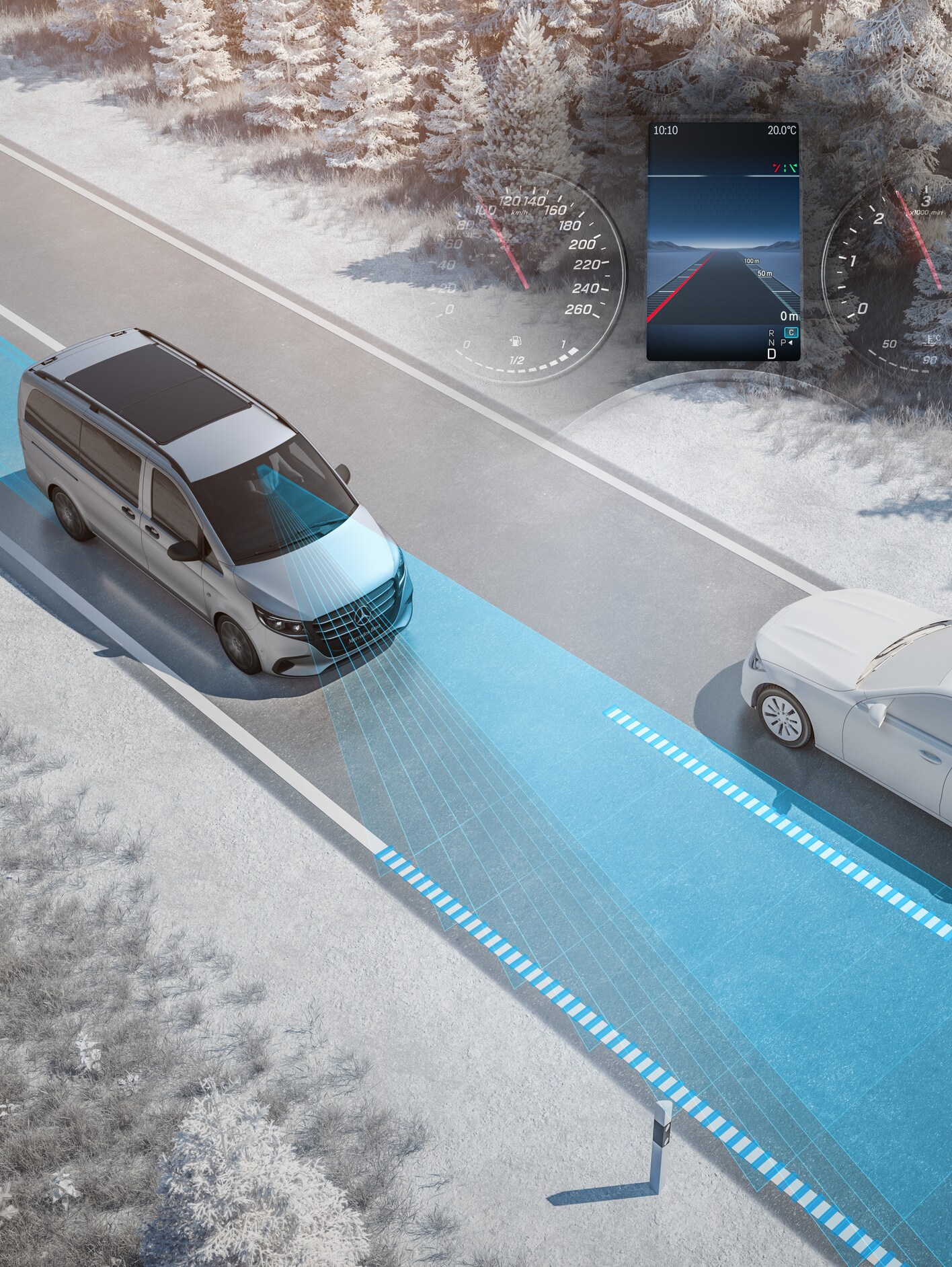 Illustration of the Active Lane Keeping Assist for Mercedes-Benz Vito models.