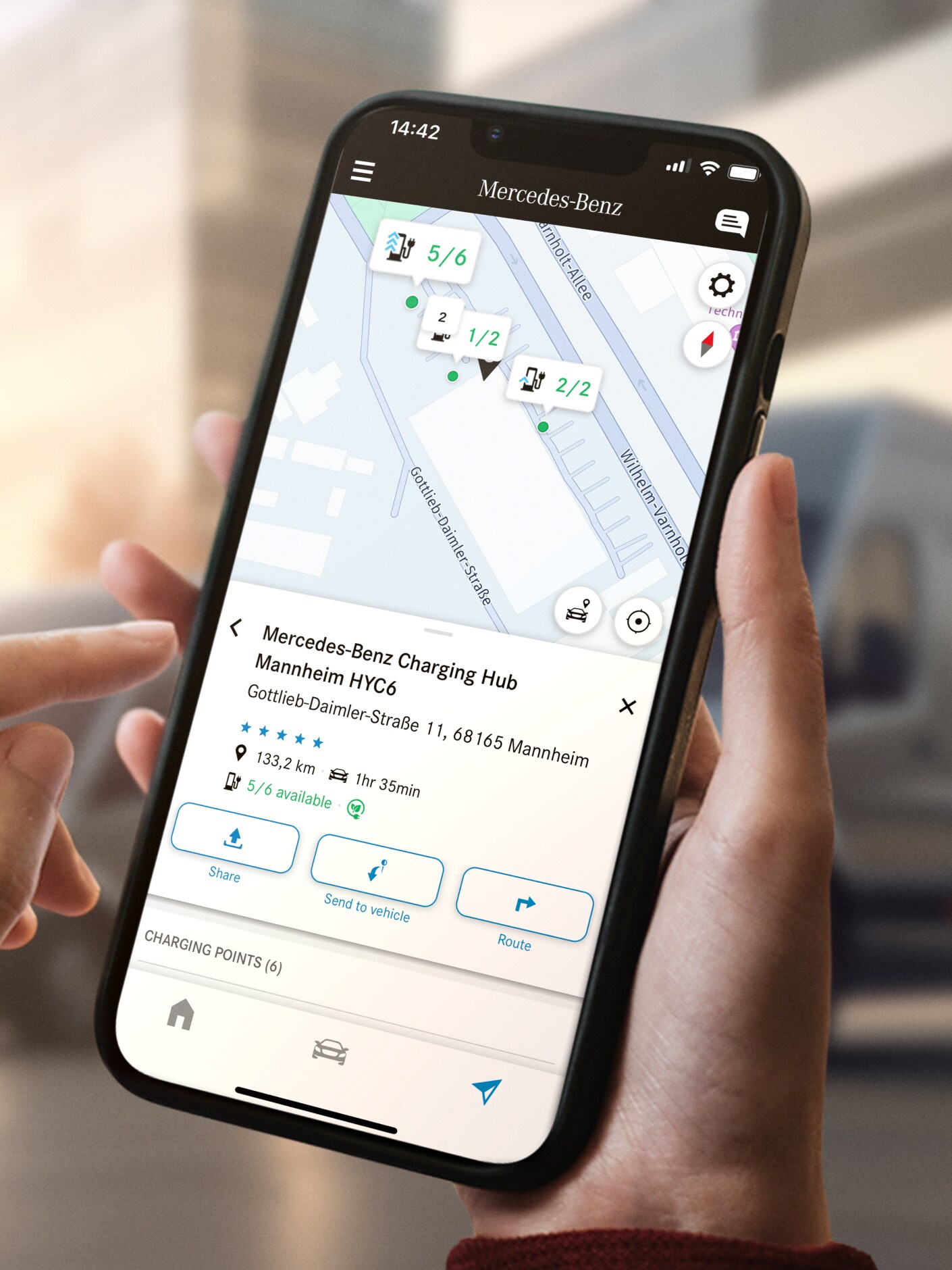 The Mercedes me Charge function on a smartphone.