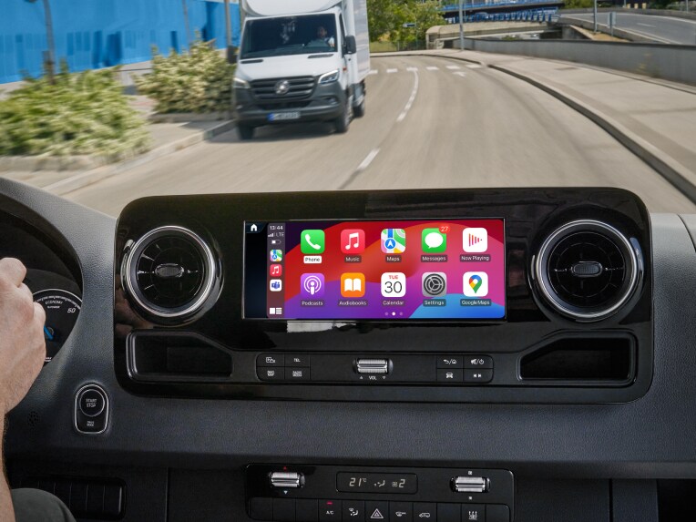 Smartphone Integration in the MBUX multimedia system in a Mercedes-Benz van.