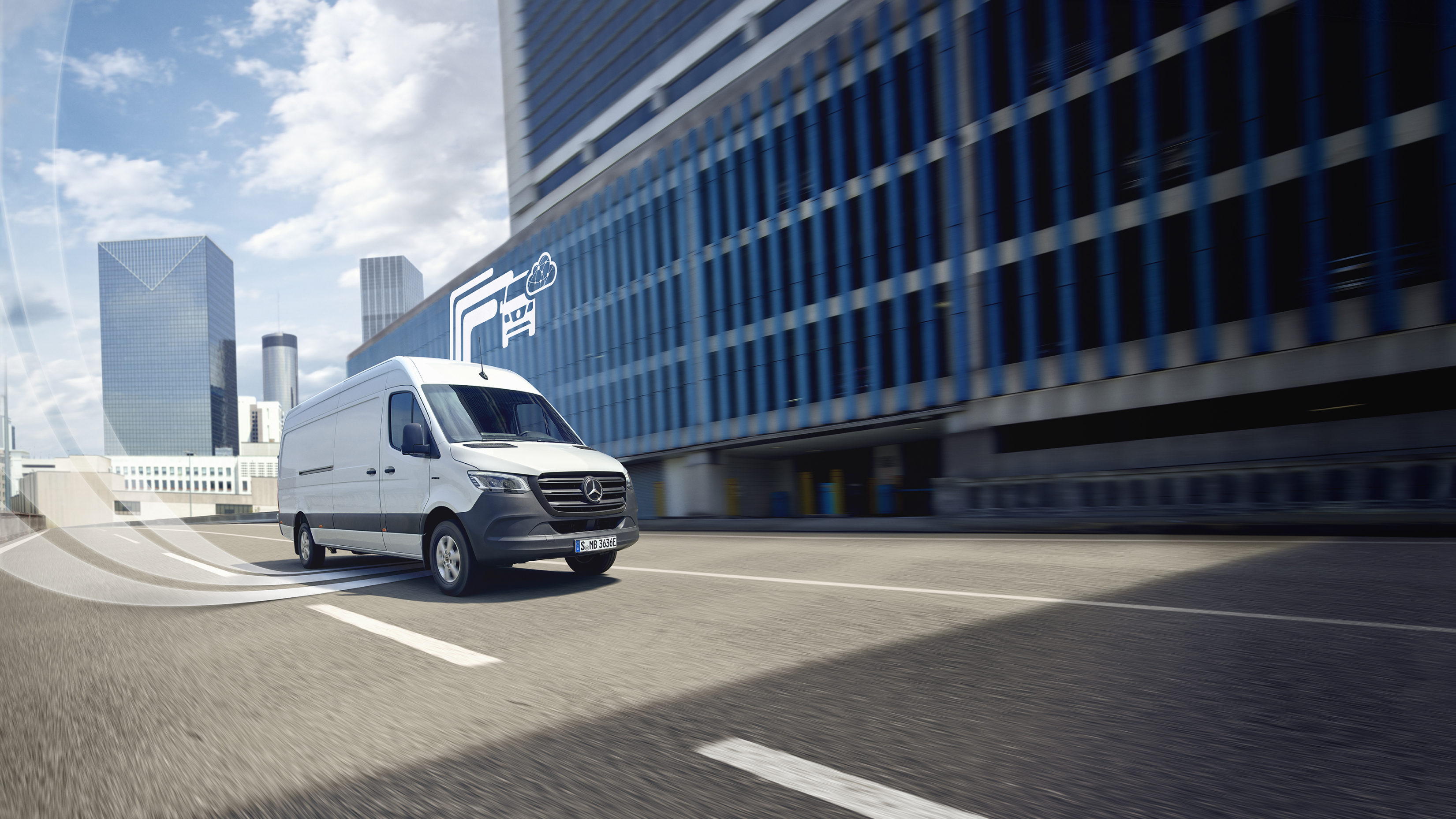Digital Extras | Mercedes-Benz A Mercedes-Benz van with graphic elements representing the Digital Extras.