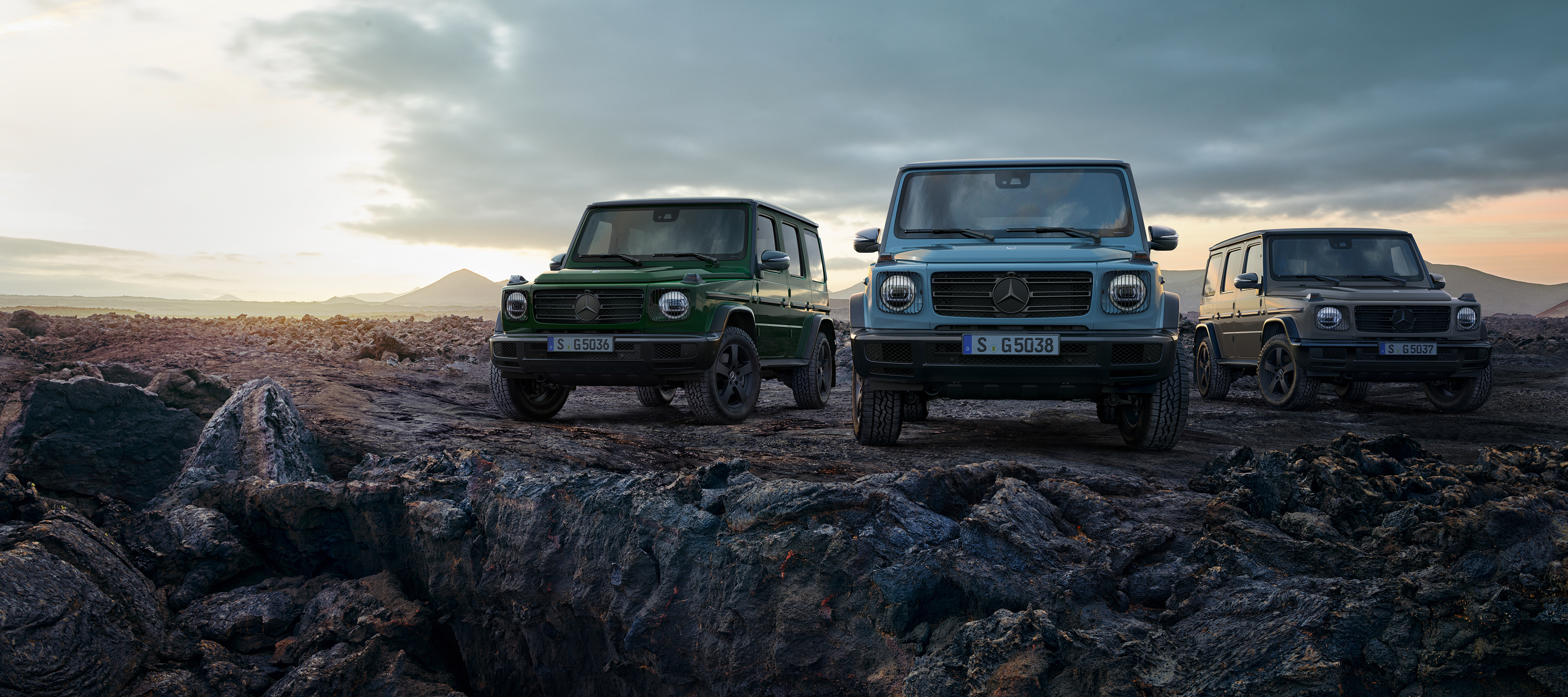 G-Class | Mercedes-Benz The Mercedes-Benz G-Class in a side front view in the mountains.