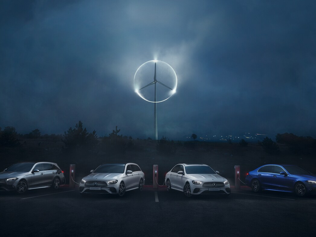 Mercedes-Benz cars and illuminated company logo