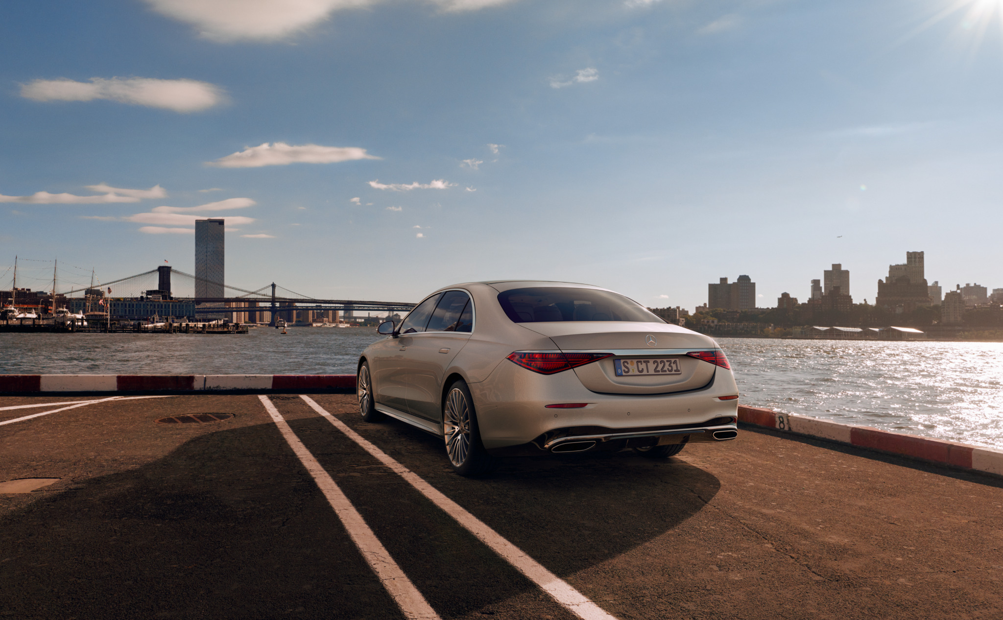 Mercedes-Benz chauffeur car parked on scenic road Mercedes-Benz chauffeur car parked on scenic road