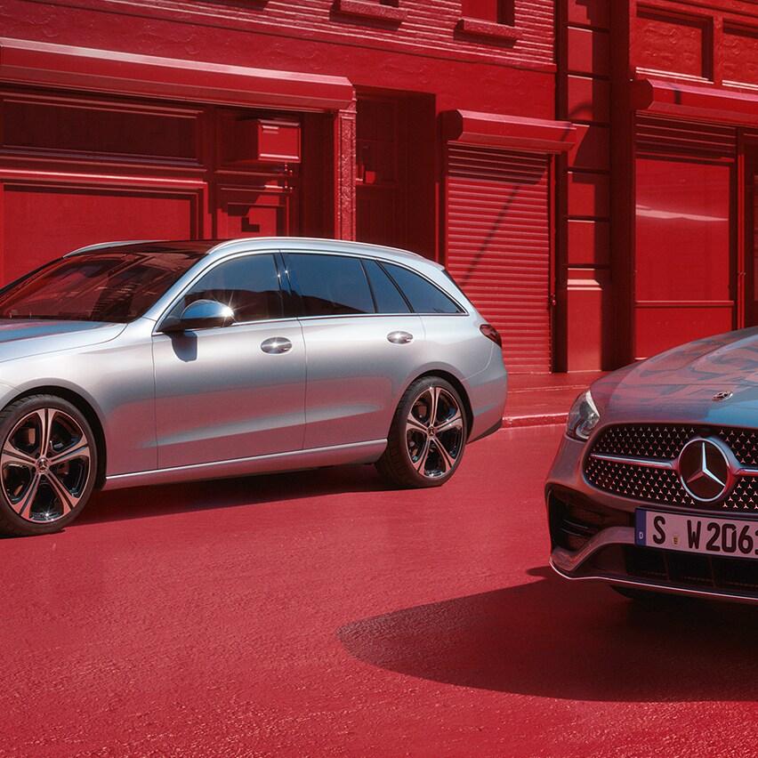 Front view of fully electric vehicles by Mercedes-EQ.