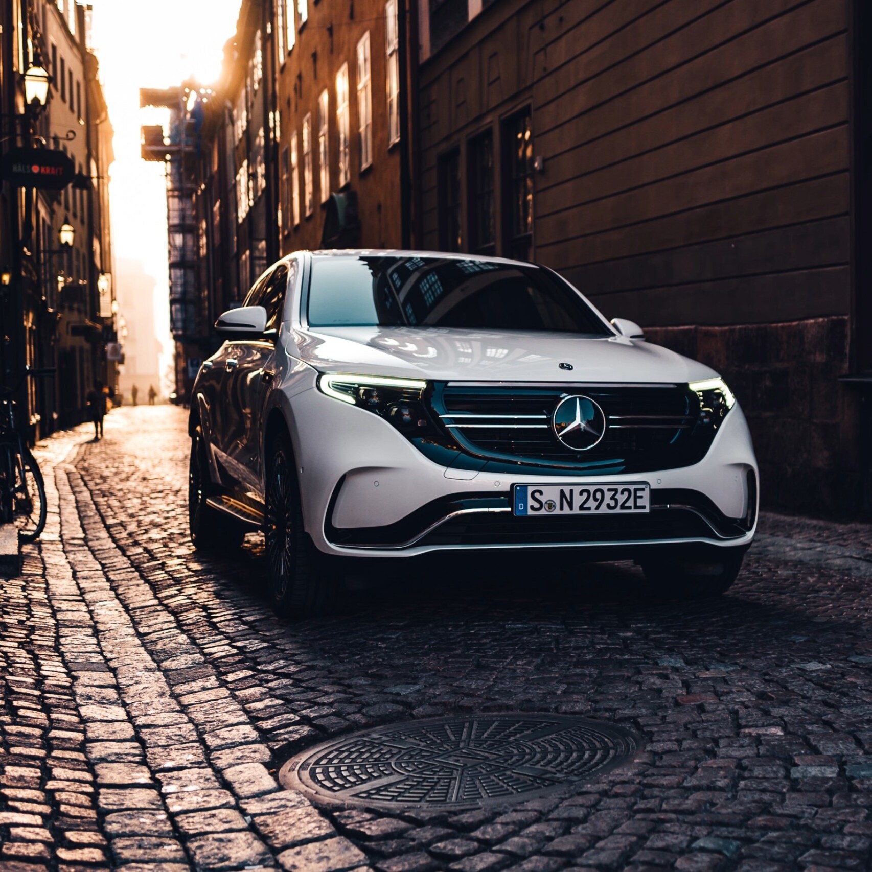 The Mercedes-Benz CLS in side front view.