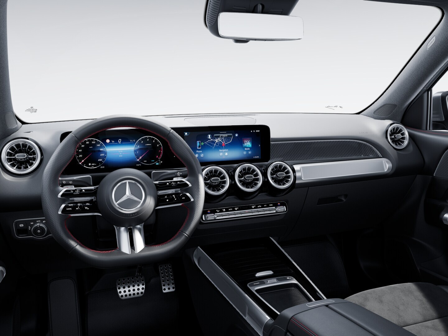 The AMG line in the interior of the new GLB from Mercedes-Benz.