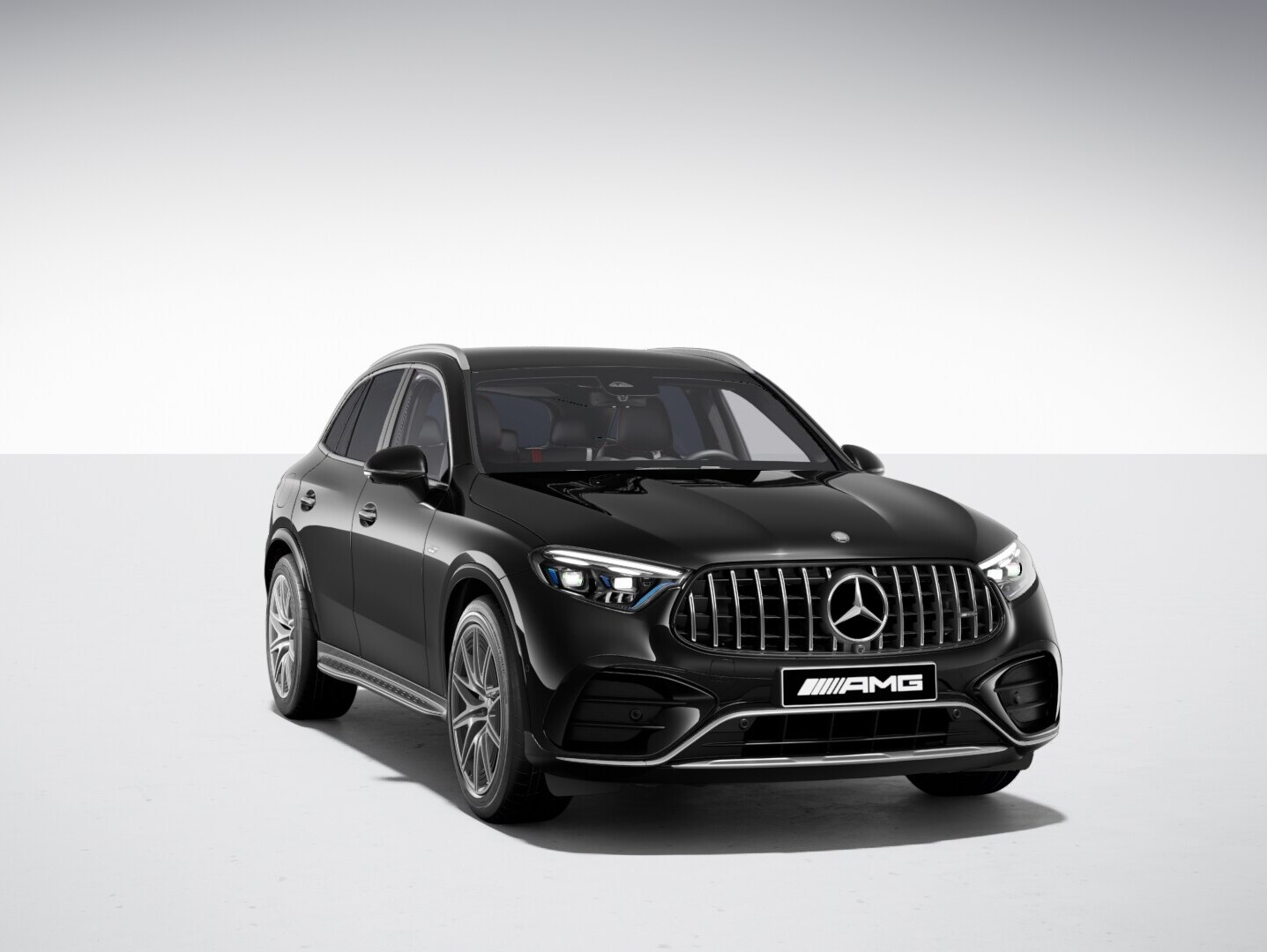 Angled front view of the new GLC SUV from Mercedes-Benz with the AMG Line and Night Package.