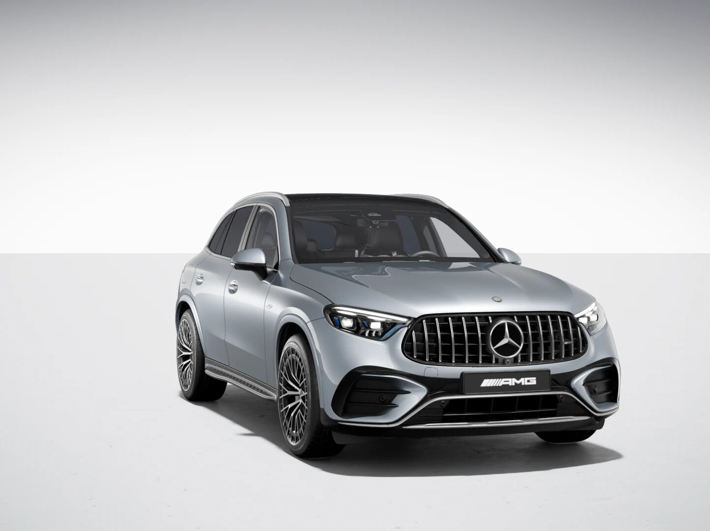 Angled front view of the new GLC SUV from Mercedes-Benz with the AMG Line and Night Package.