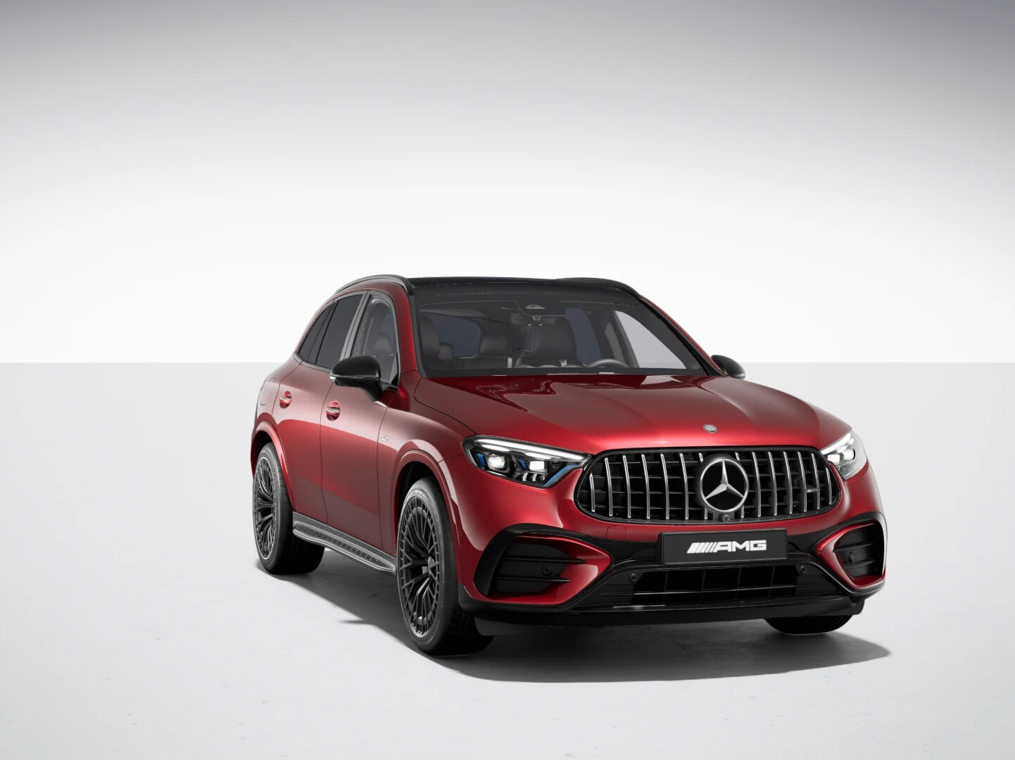 Angled front view of the new GLC SUV from Mercedes-Benz with the AMG Line and Night Package.