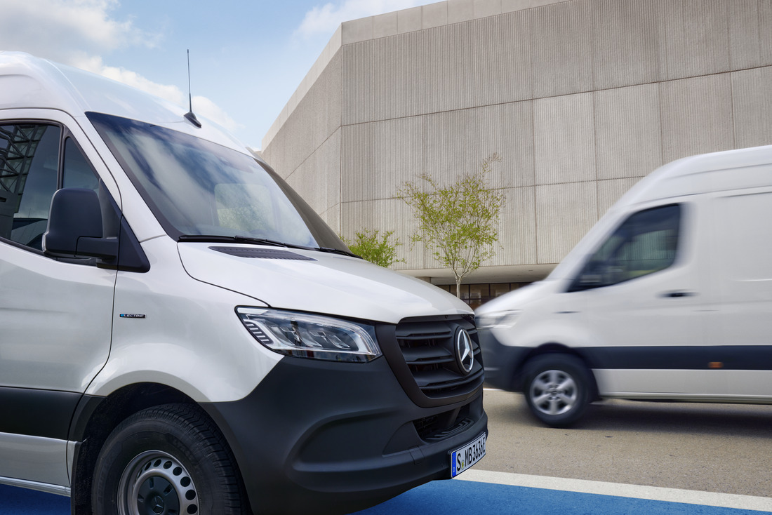 eSprinter Vans on the Move | Mercedes-Benz Vans Two Mercedes-Benz eSprinter vans on the move.