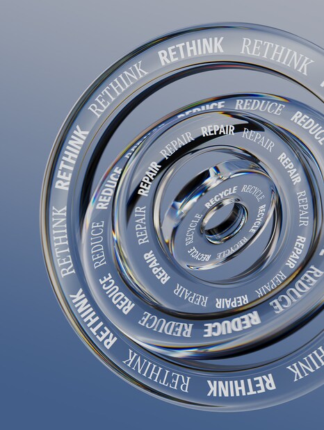 An illustration featuring the Rs of sustainability: Rethink, Reduce, Repair and Recycle.
