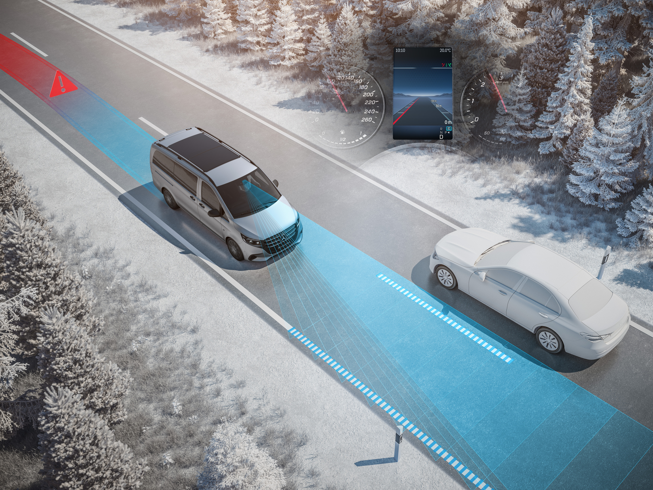Active Lane Keeping Assist | Vito Mixto | Mercedes-Benz Illustration of the Active Lane Keeping Assist for Mercedes-Benz Vito models.