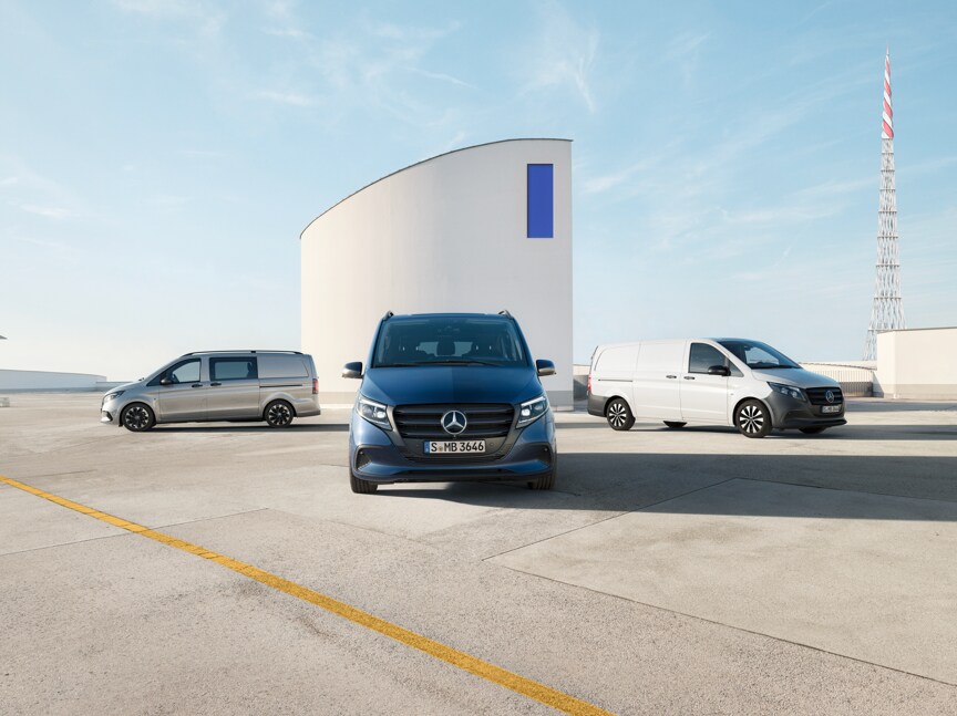 Vito Tourer, Vito Crew and Vito Panel Van in car park