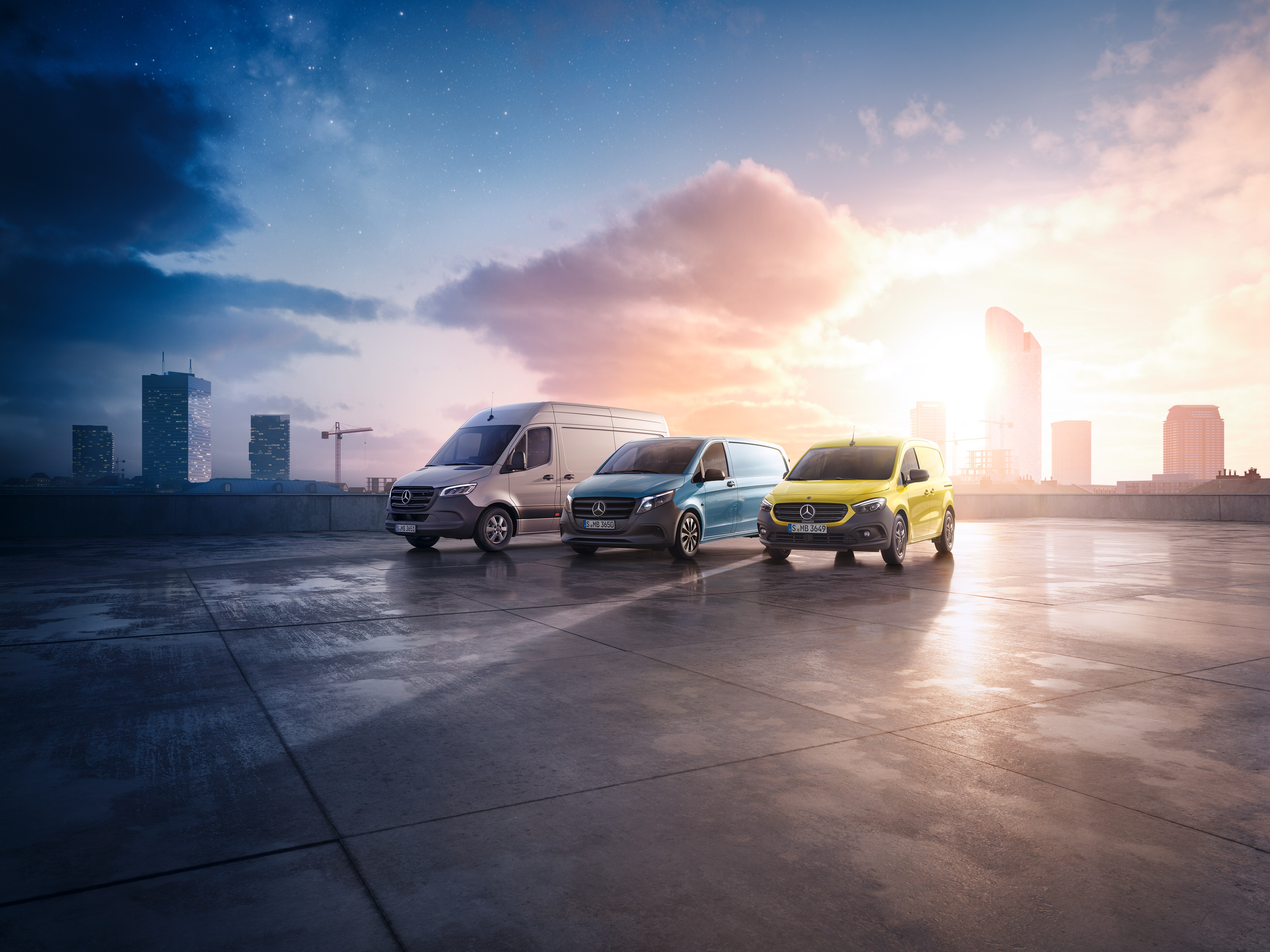 A woman, standing in front of her Mercedes and looking in a good mood.