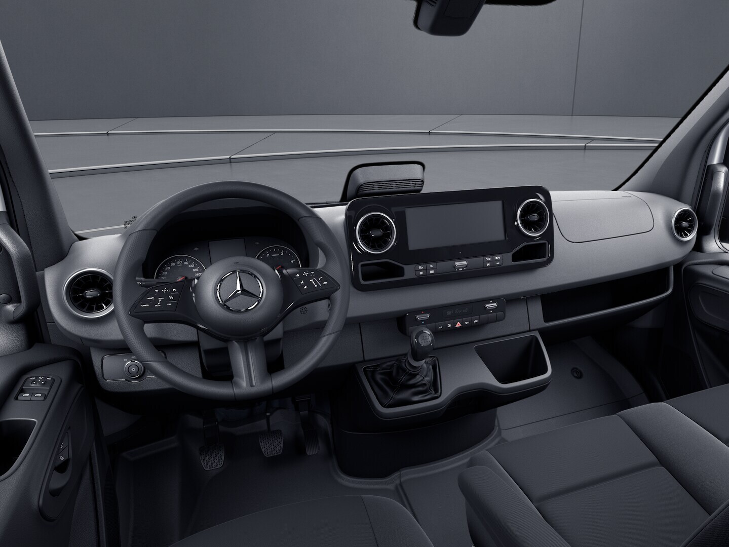 The driver's cab of the Mercedes-Benz Sprinter Panel Van in the PRO equipment line.